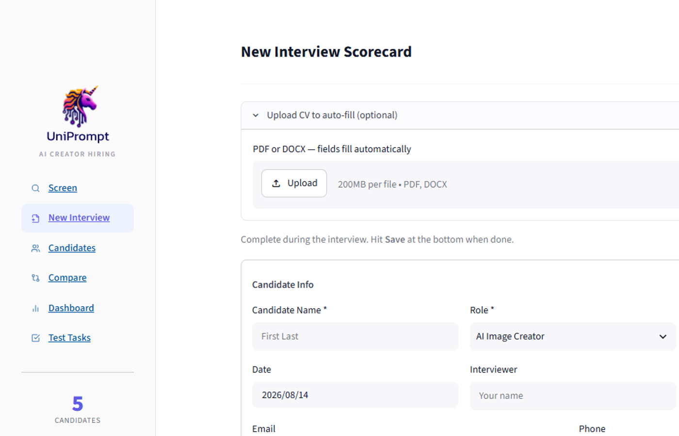 AI Creator Hiring · создание карточки интервью